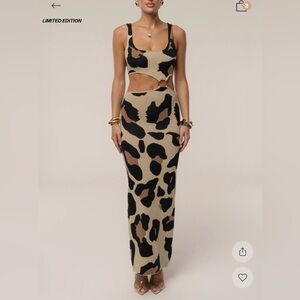JLUXLABEL Leopard Print Zahara Maxi Dress - Black and Tan Size Small